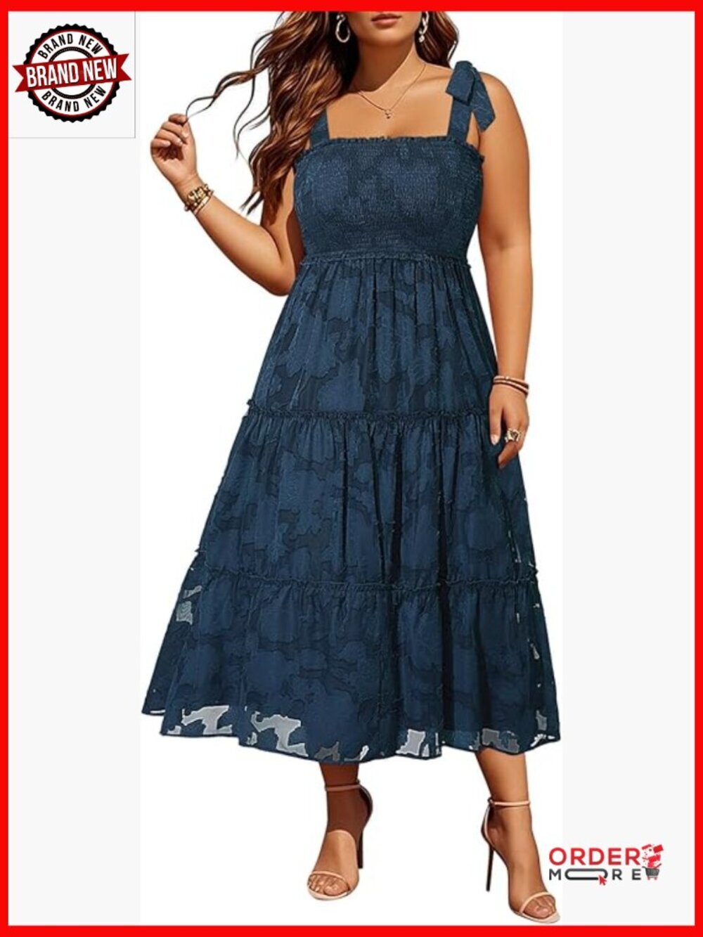 Plus Size Spaghetti Strap Lace Floral Smocked Maxi Dress Summer